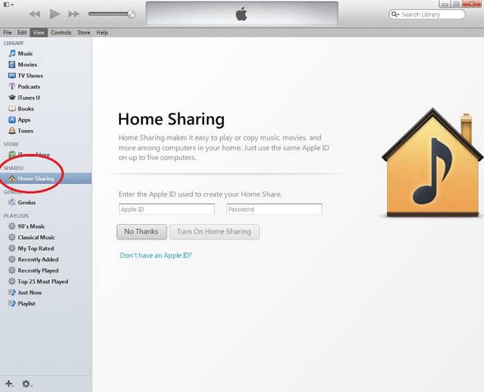 itunes home sharing setup-afficher la Sidebar