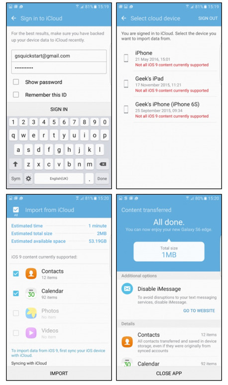 Trasferisci contatti dall'iPhone alla nota 8 con Samsung Smart Switch
