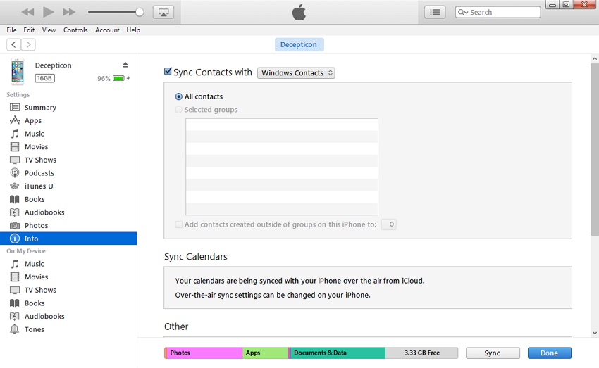 how to sync iPhone contacts to Mac using itunes- step 4
