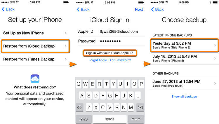 从iCloud备份中恢复已删除的消息iphone