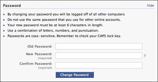 keep privacy secure on facebook - update password