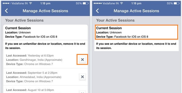 keep privacy secure on facebook - sessions of account