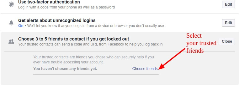 keep privacy secure on facebook - trusted contacts