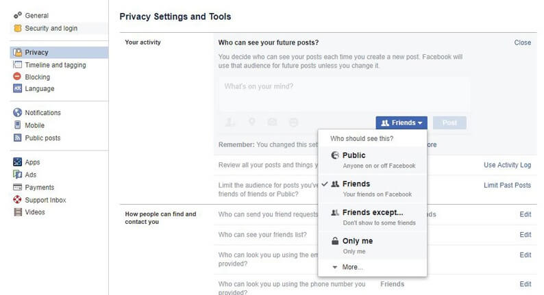 keep privacy secure on facebook - visibility settings