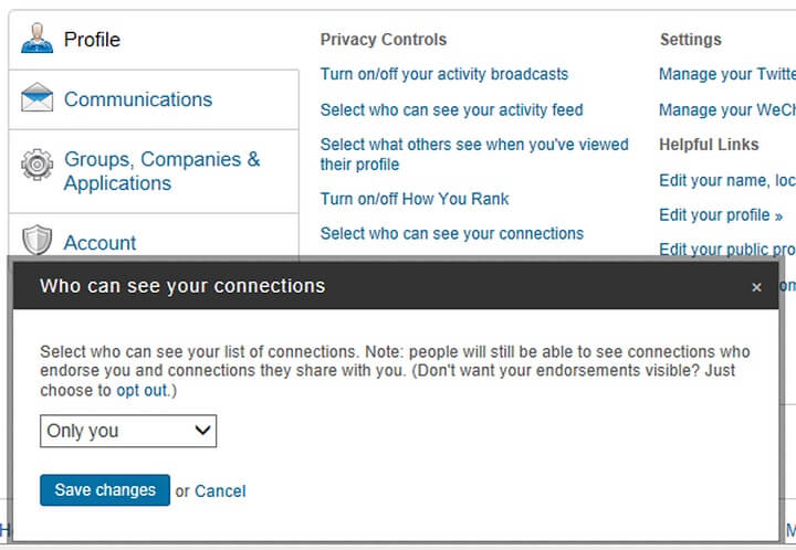 make linkedin secure - private connections