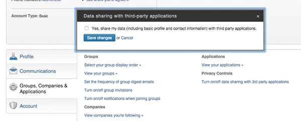 make linkedin secure - no data sharing with other apps