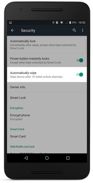 privacy protection on android - auto wipe