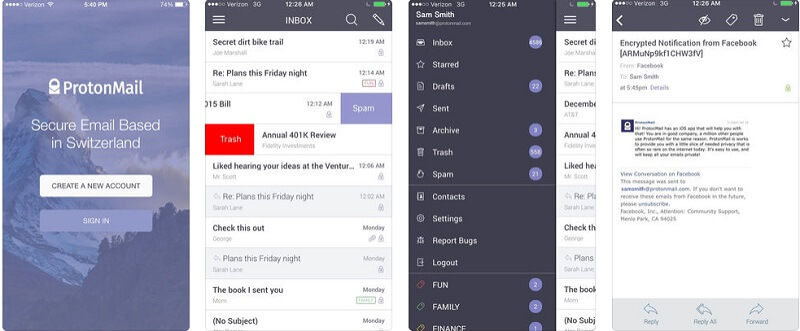 protect privacy on iphone and ipad - ProtonMail app