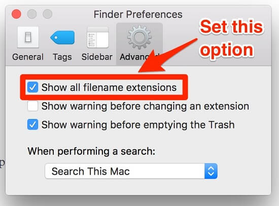 protect mac os privacy - turn off filename extensions