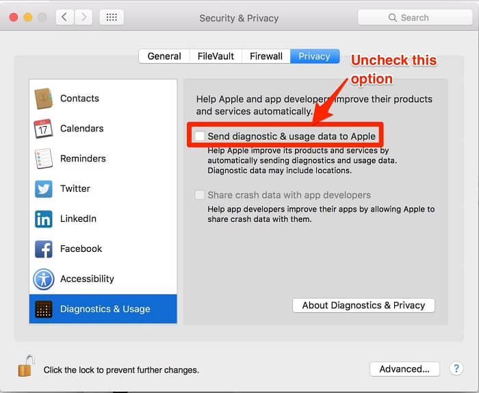 protect mac os privacy - diagnostics reporting