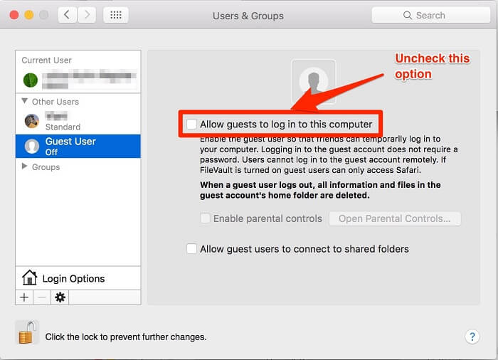 protect mac os privacy - no guest login