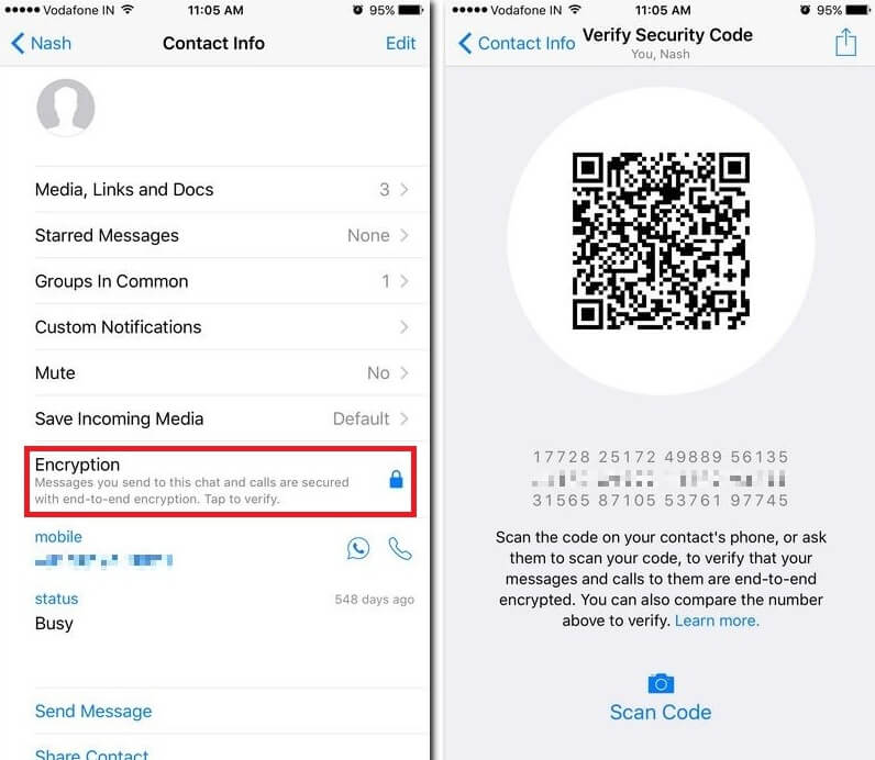 whatsapp privacy protection - encryption code check