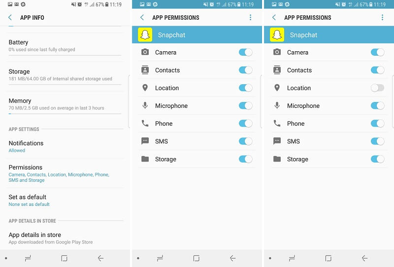 be safe on snapchat - permission settings