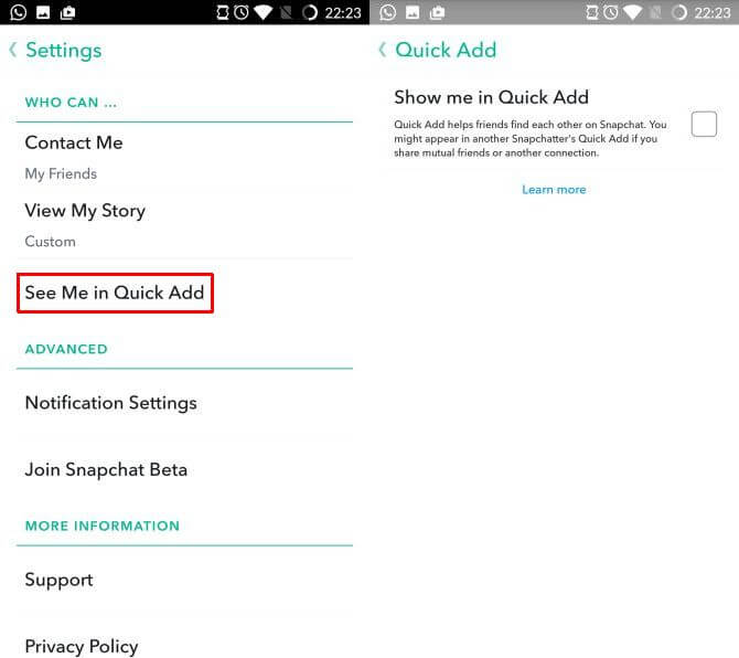 be safe on snapchat - hide from quick add