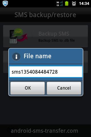 SMS vom Android zum Android übertragen - gib der Datei einen Namen.