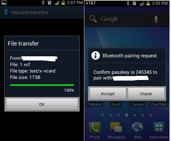 transferir sms desde Android a bluetooth de uso de Android