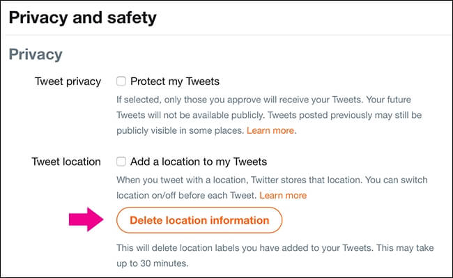 twitter privacy note - turn off location tracing