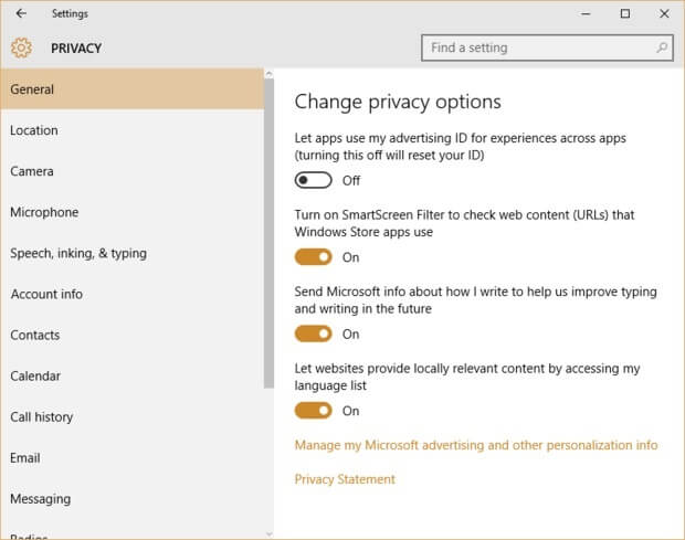 protect privacy on windows - privacy settings