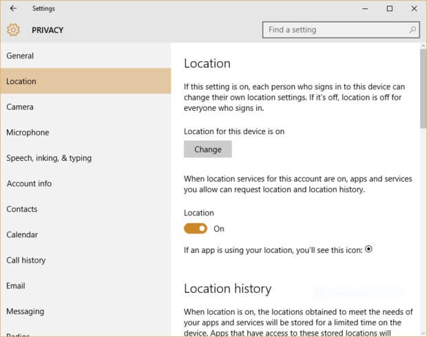 protect privacy on windows - disable location tracking