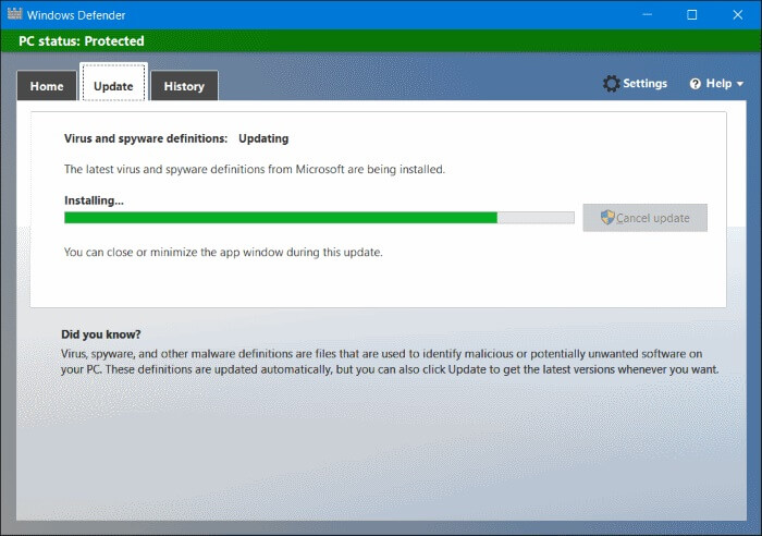 protect privacy on windows - update the defender