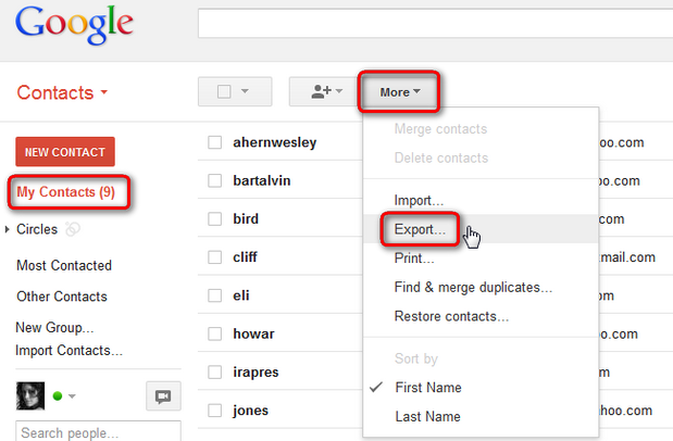 importar contatos do gmail para o android-clique em “Exportar contatos”