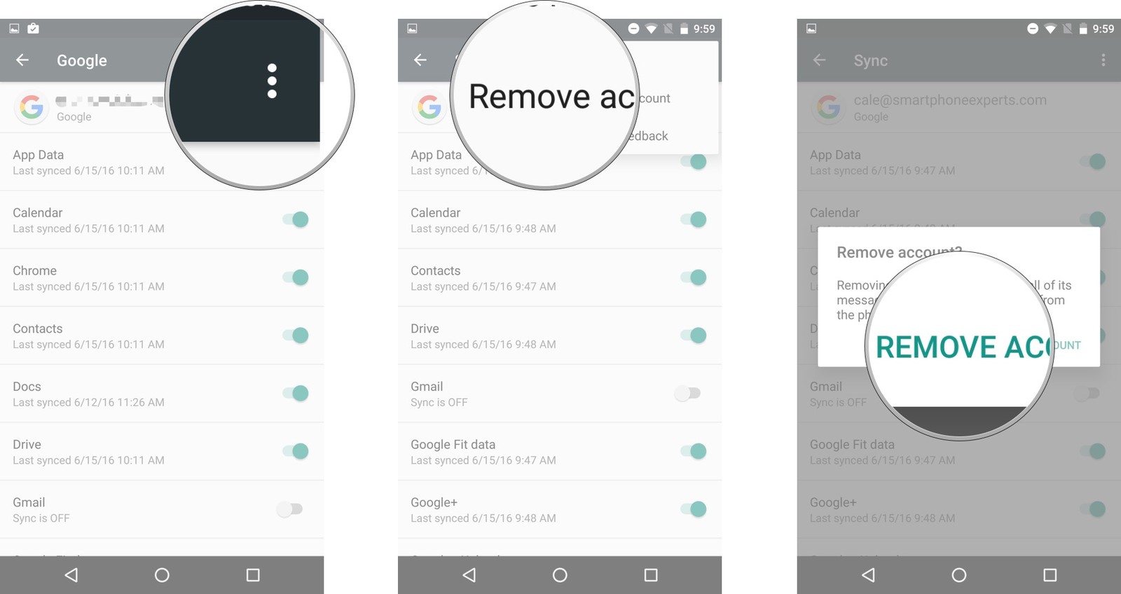 importar contatos do gmail para o android-Selecione a opção “Remover conta”
