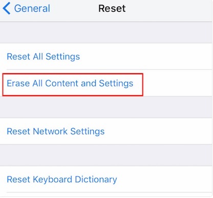 iOS12-Datenwiederherstellung ‒ Löschen aller Inhalte und Einstellungen.