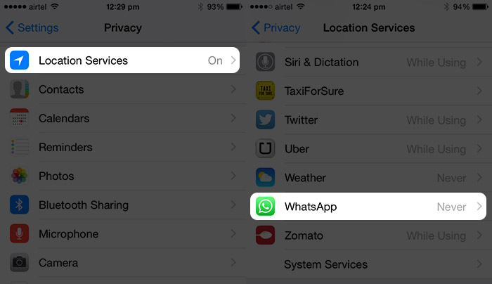 ios 12 whatsapp problemas y soluciones-Desactiva acceso a ubicación