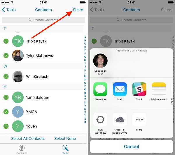 Kontakte vom iPhone auf Android-wählen Sie das angeschlossene Zielgerät