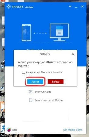 transferir arquivos do android para o pc-desktop shareit conectando