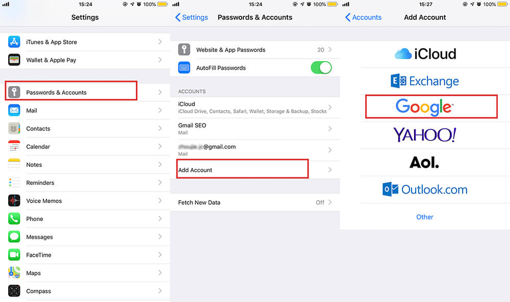 Kontakte in das iPhone XS importieren (Max) – gmail-Konto hinzufügen