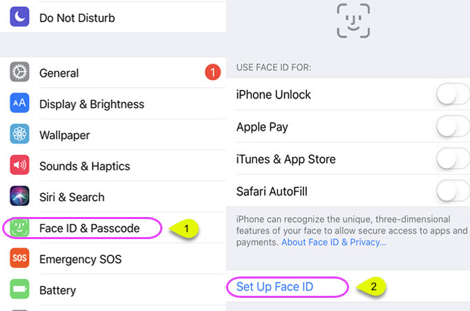 unlock iphone xs (max) without face id-set up a Face ID later