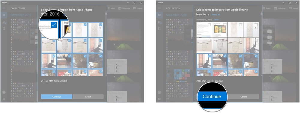 使用Windows Photos App从iPhone下载图片到PC  - 选择照片