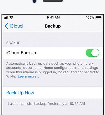  iphone xs (max) data backup-tap on the back up now button