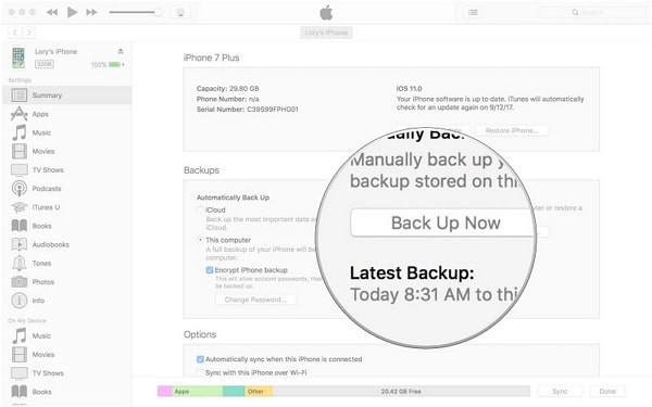 iPhone auf iTunes sichern -  Letztes iTunes-Backup verschlüsseln