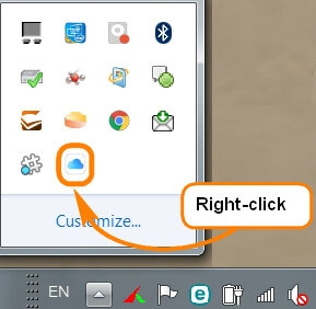 clique com o botão direito no ícone do icloud
