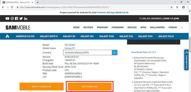 samsung-firmware von sammobile herunterladen - schritt 2