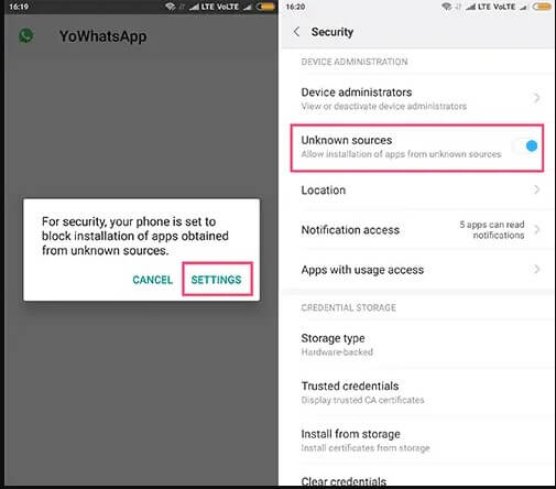 ajustes para instalar yowhatsapp