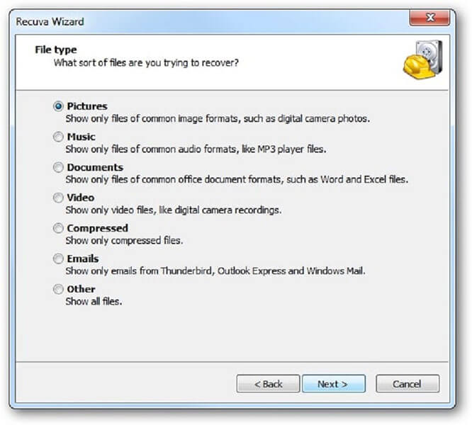 recuva video - choose file types