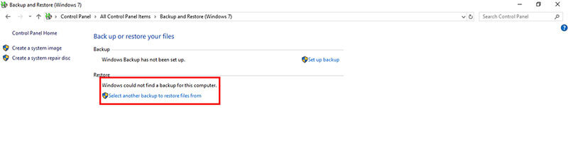 recover emptied recycle bin - select backup to restore