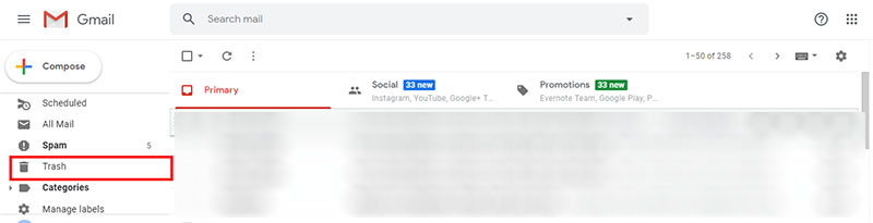 empty trash in gmail - trash menu