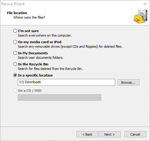recuva image recovery - find location
