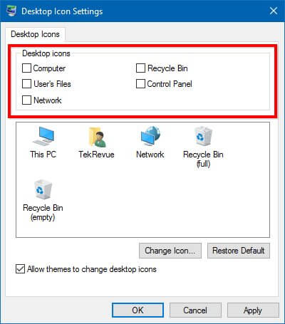 recycle bin in windows 10 - apply settings