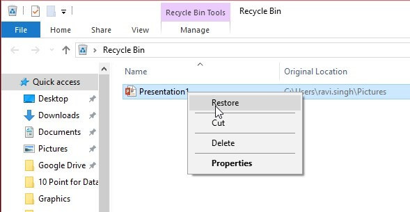 retrieve files from recycle bin in windows 10