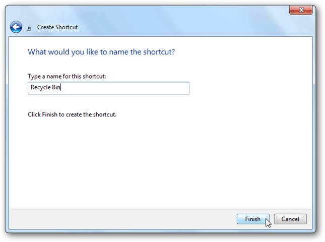 recycle bin in windows 10 - rename shortcut