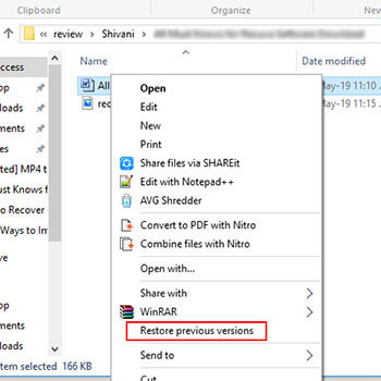 recover deleted recycle bin - restore previous versions