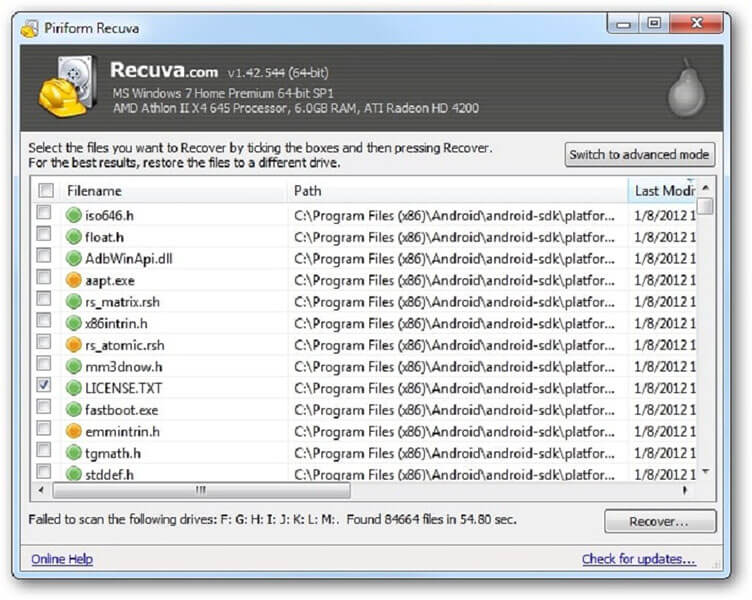recuva video - select videos files to recover