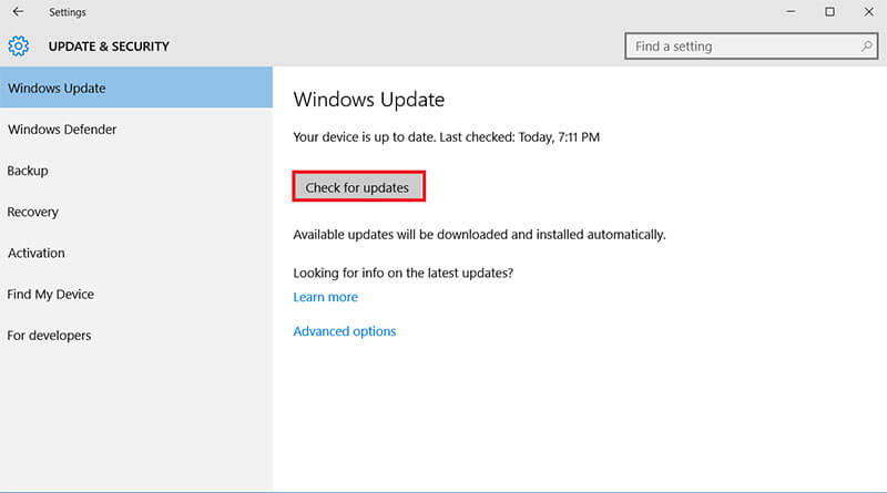 recycle bin corrupted windows 10 - check for updates