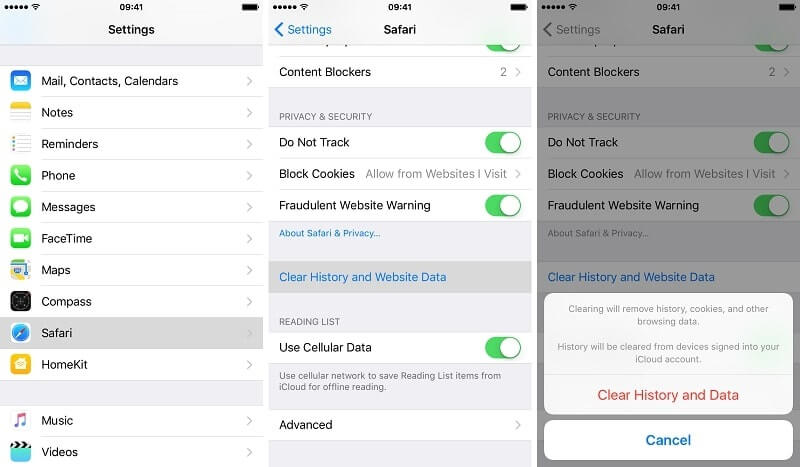 safari history on ipad using settings