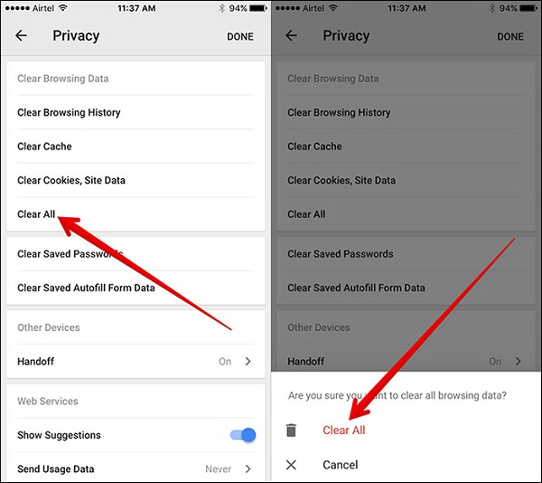 clear search history iphone - confirm to clear all